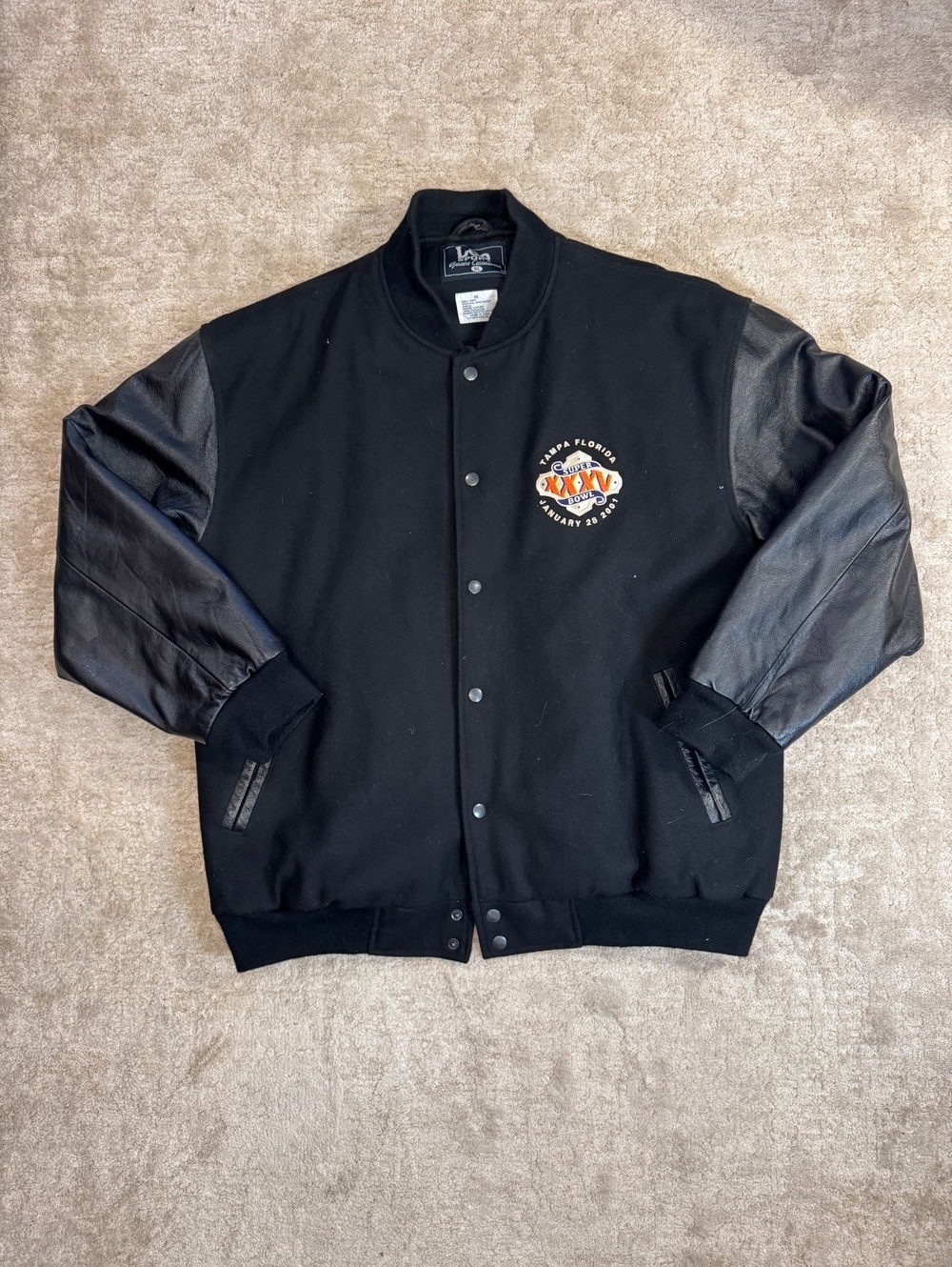 Vintage Super Bowl XXXV Lee Sport Varsity Jacket with Leather Sleeves XL